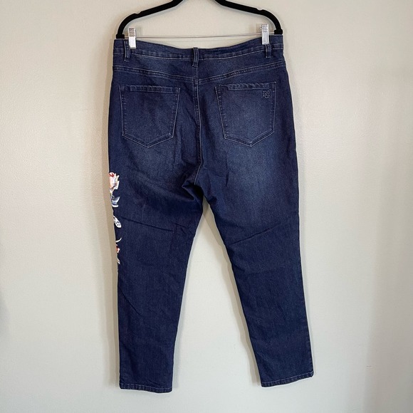 DG2 DIANE GILMAN Jeans 14 Rose Patch Denim Stretch Ankle Stretch Washed Blue - Picture 2 of 7